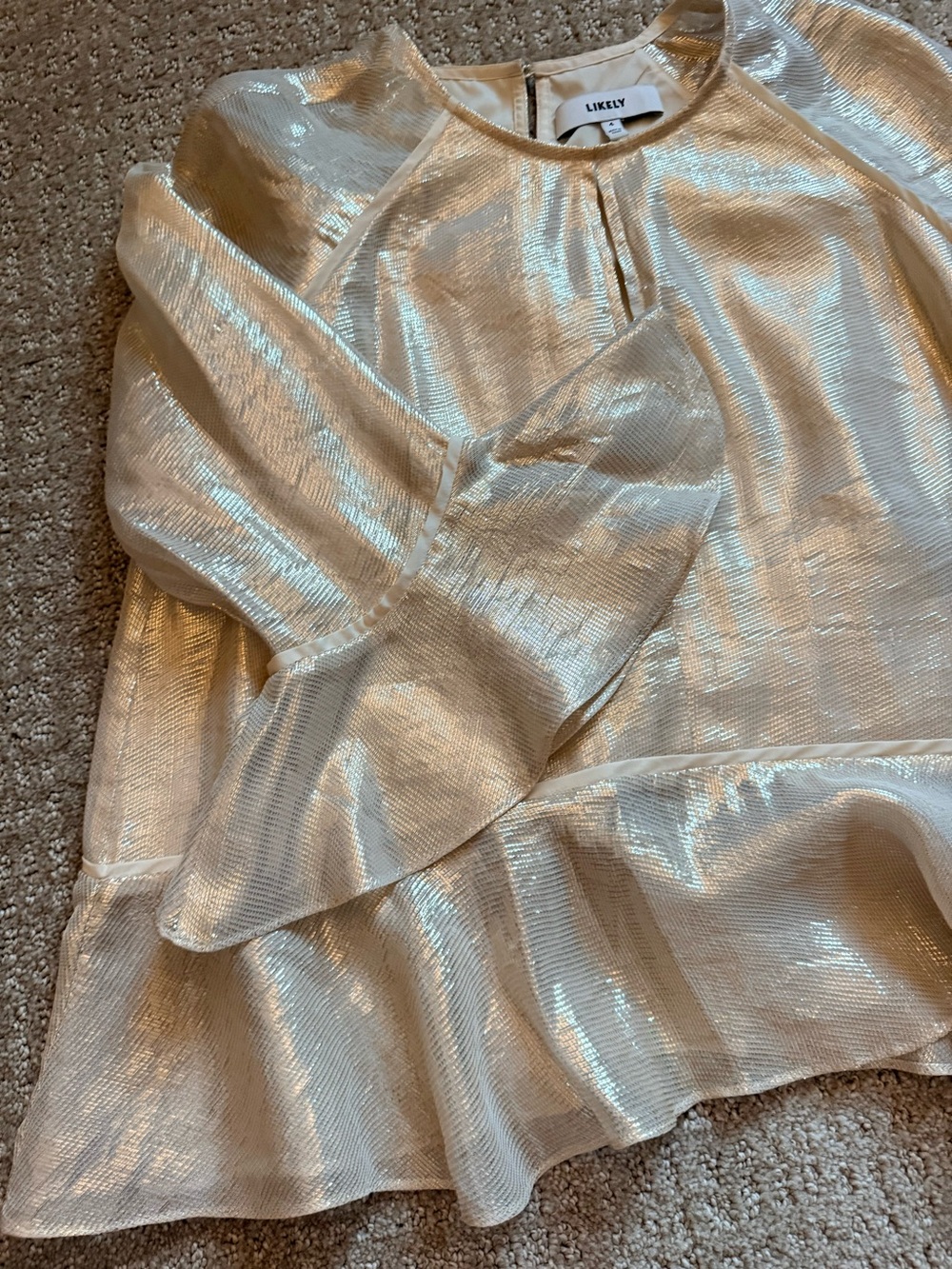 Likely Metallic Cream Ruffle Hem Top - Picture 3 of 5